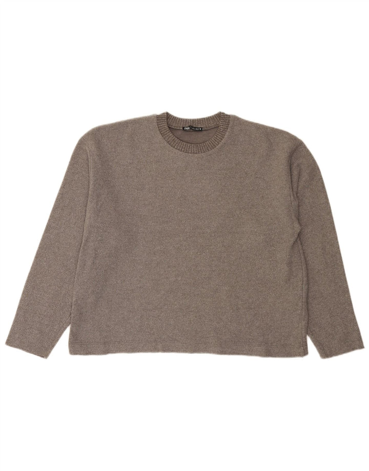 Zara Damen-Pullover mit Rundhalsausschnitt, UK 16, Größe L, grau, Polyester