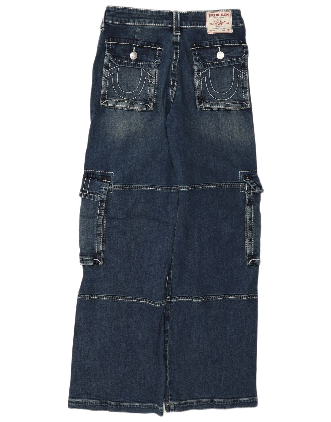 True Religion Damen Cargo-Jeans mit weitem Bein, W26 L33, blaue Baumwolle
