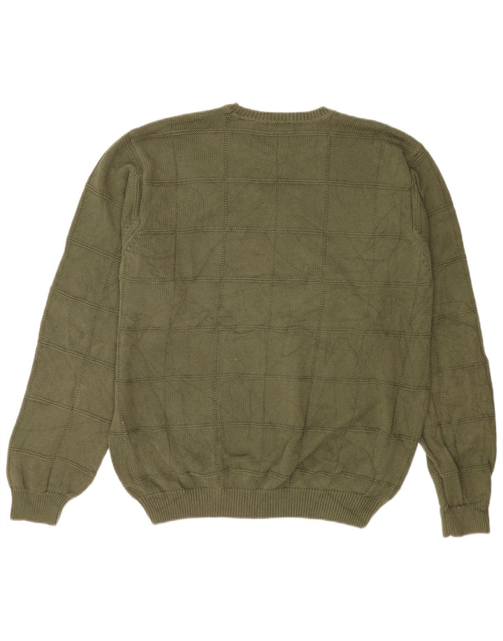 Izod Herren-Pullover mit Rundhalsausschnitt, groß, Khaki, kariert, Baumwolle