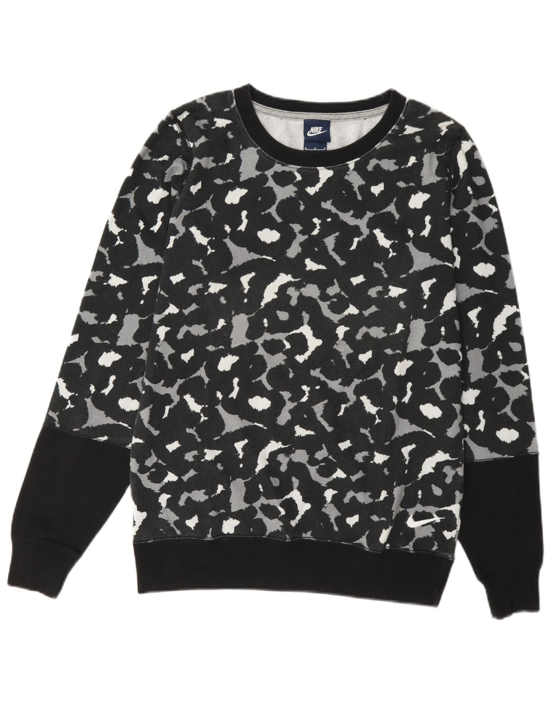 Nike Damen Sweatshirt Pullover UK 14 Medium Schwarz Animal Print
