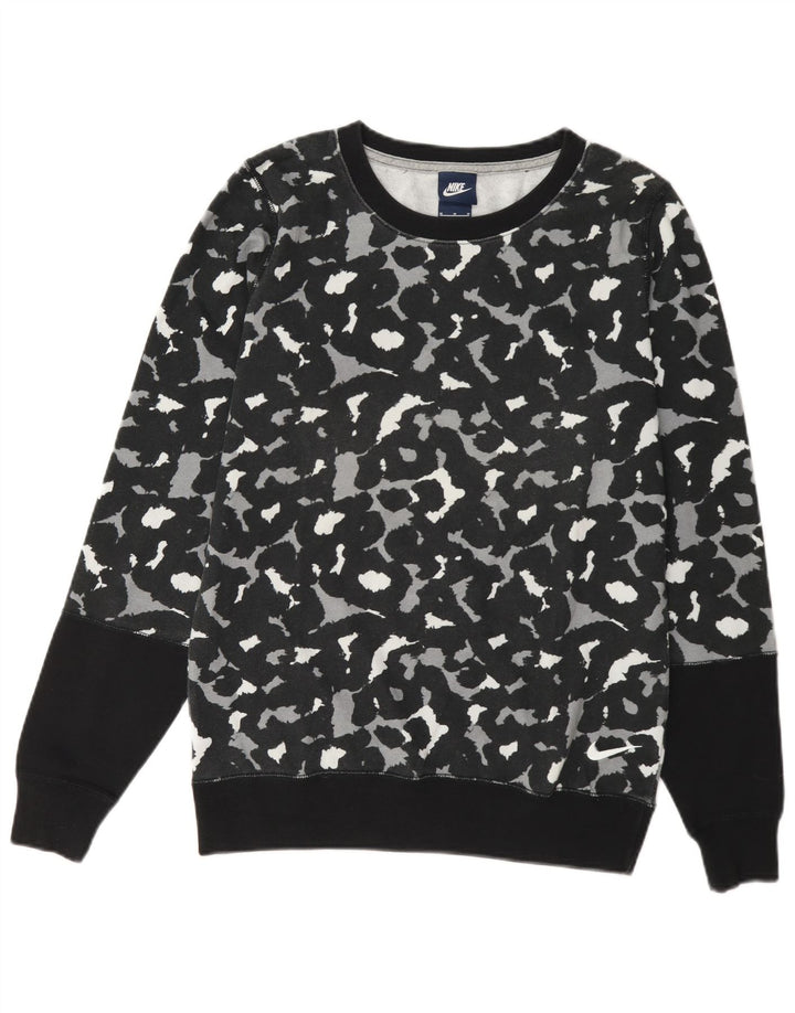 Nike Damen Sweatshirt Pullover UK 14 Medium Schwarz Animal Print