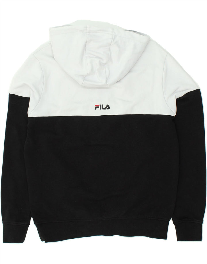 FILA Mens Graphic Hoodie Jumper XS Black Colourblock Cotton | Vintage Fila | Thrift | Second-Hand Fila | Used Clothing | Messina Hembry 