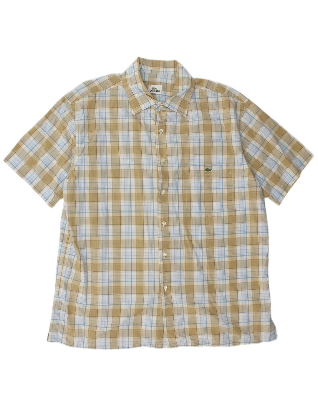 LACOSTE Herren Kurzarmhemd Größe 46 2XL Khaki kariert