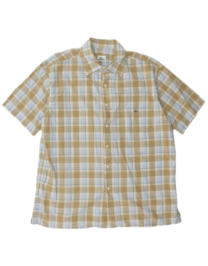 LACOSTE Herren Kurzarmhemd Größe 46 2XL Khaki kariert