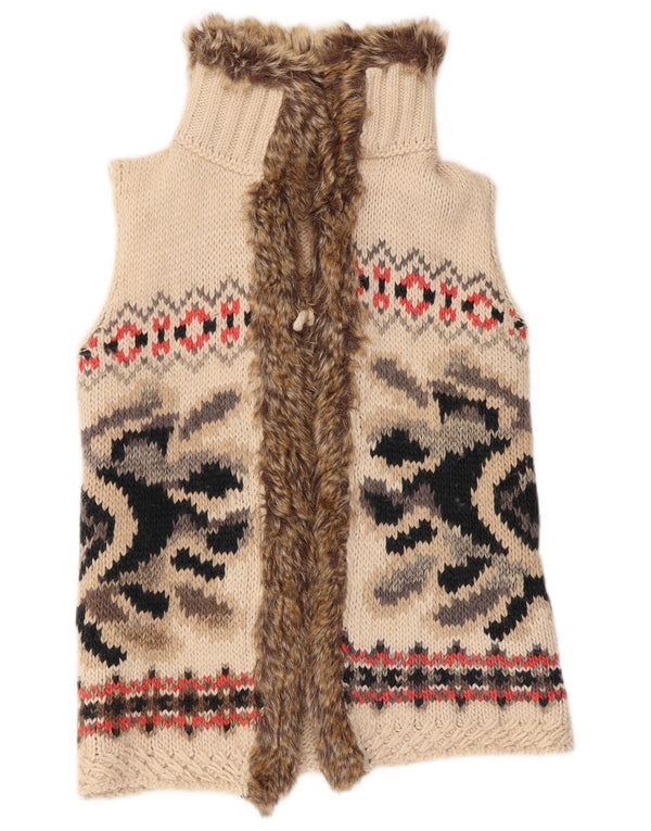 Benetton Mädchen-Cardigan, ärmellos, 11–12 Jahre, 2XL, Beige, Fair Isle
