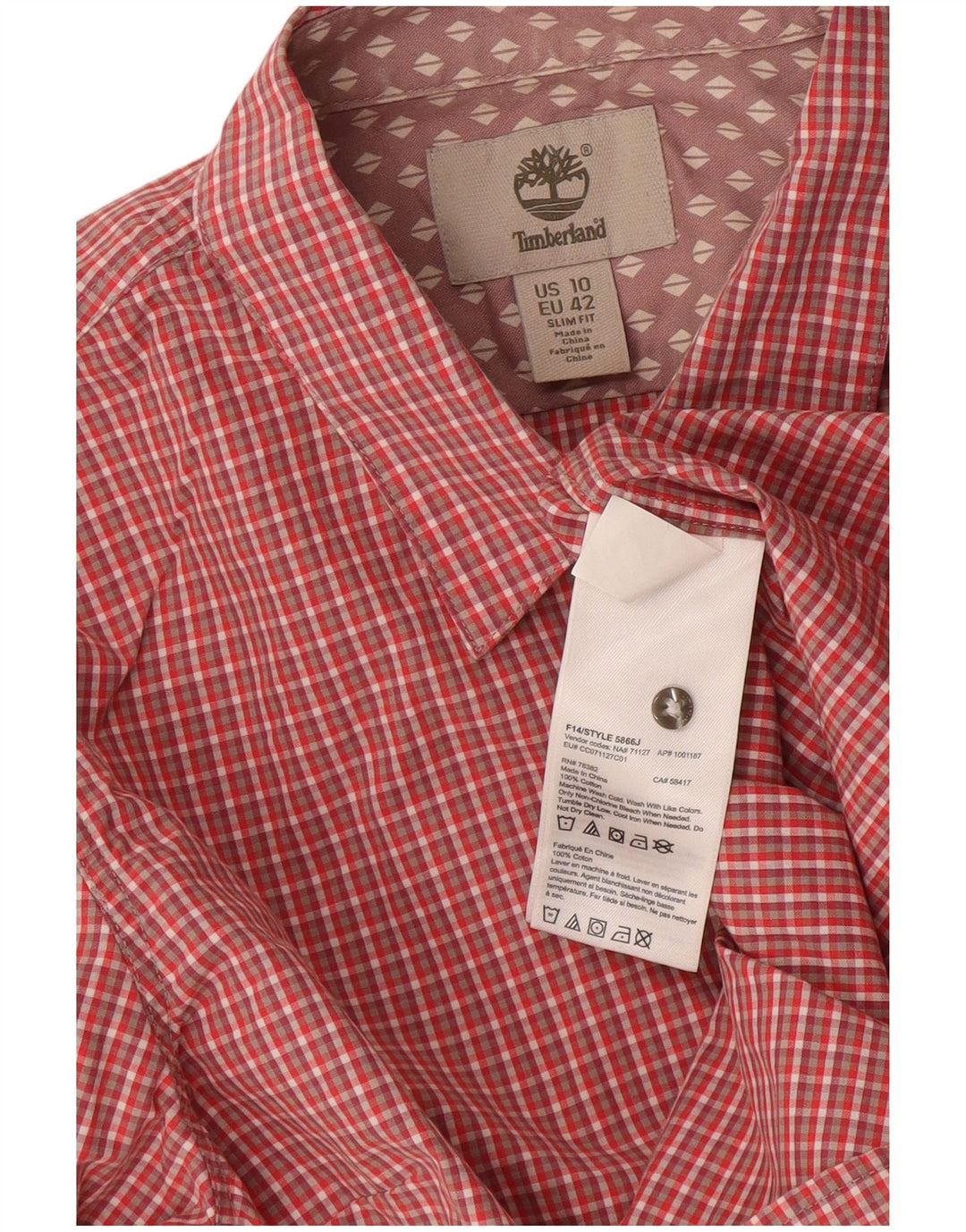 Timberland Damen Slim Fit Hemd EU 42 Große rote Gingham-Baumwolle