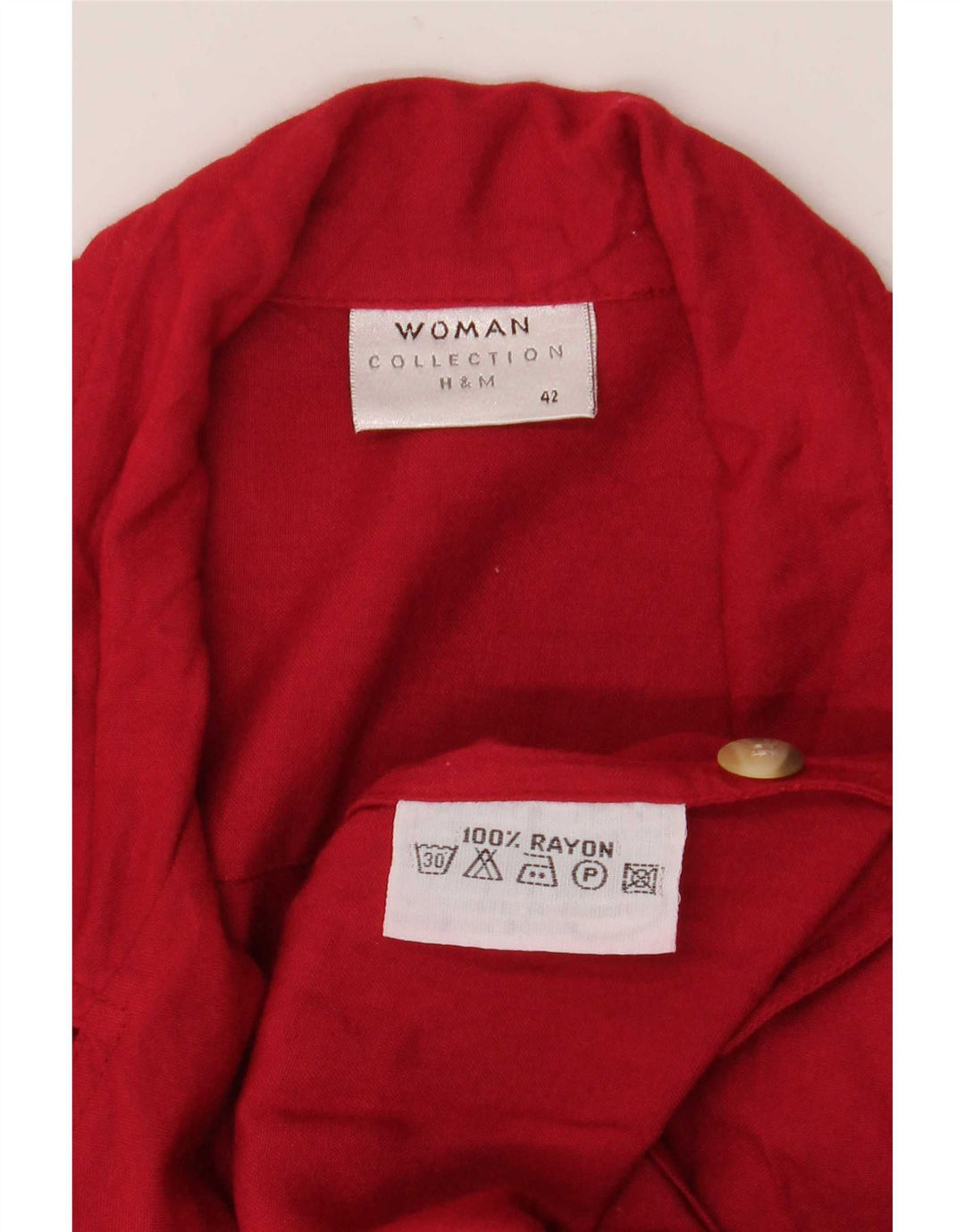 H&M Damen-Hemdkleid mit kurzen Ärmeln IT 42 Medium Red Rayon
