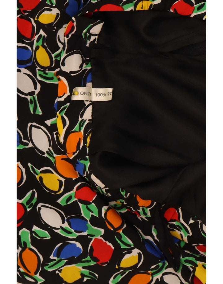Vintage Damen Midirock W30 Medium Schwarz Floral Polyester