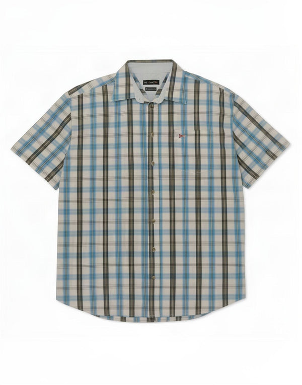 Paul Smith Herren-Kurzarmhemd, Größe 43/44 XL, blau kariert