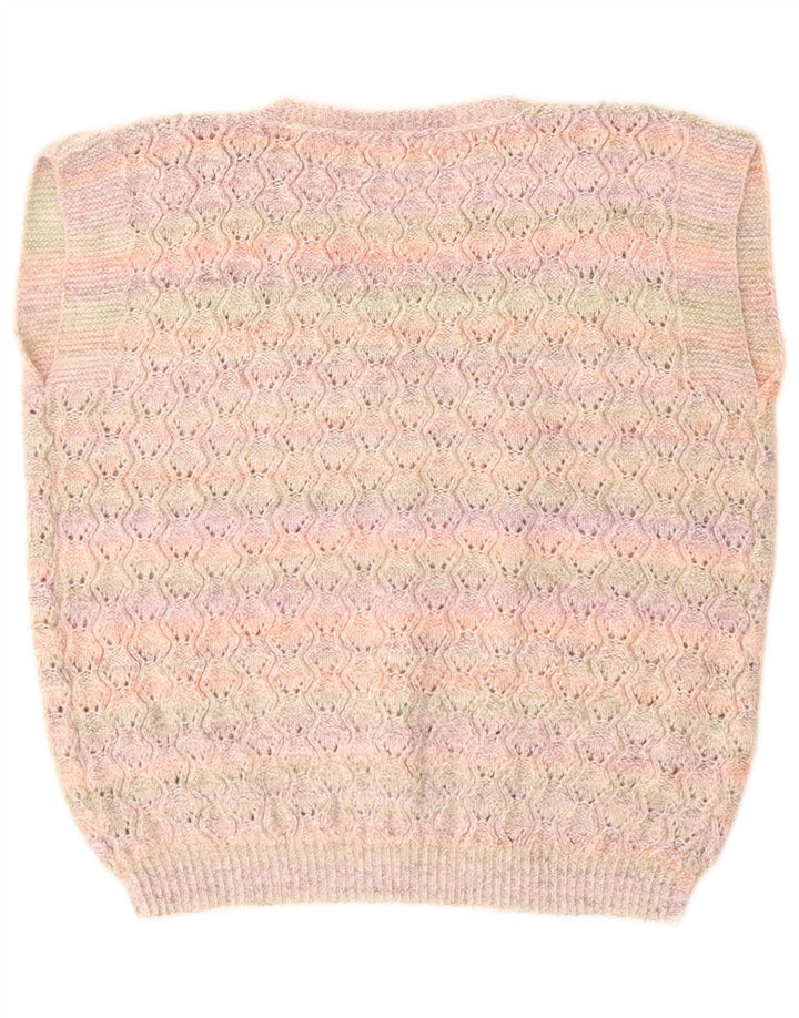 VINTAGE Damen Weste Tank Top UK 16 Groß Rosa gestreift