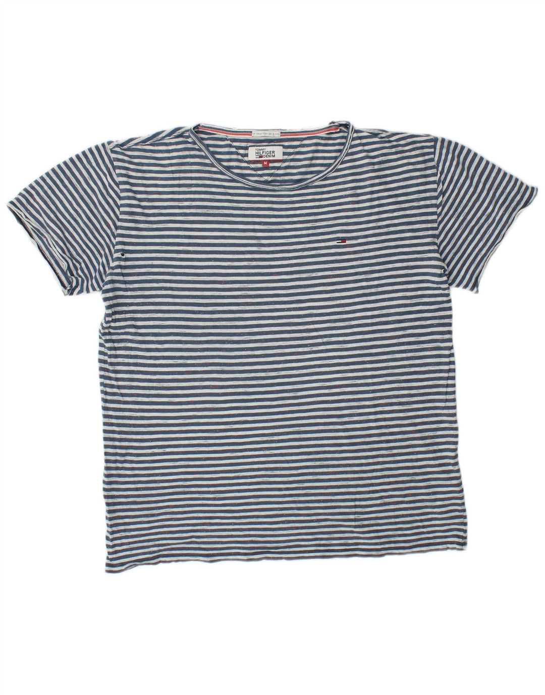 Tommy Hilfiger Herren-T-Shirt-Oberteil aus mittelblauer, gestreifter Baumwolle