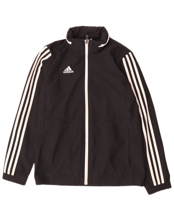 Adidas Boys Hooded Tracksuit Top Jacket 11-12 Years Black Polyester