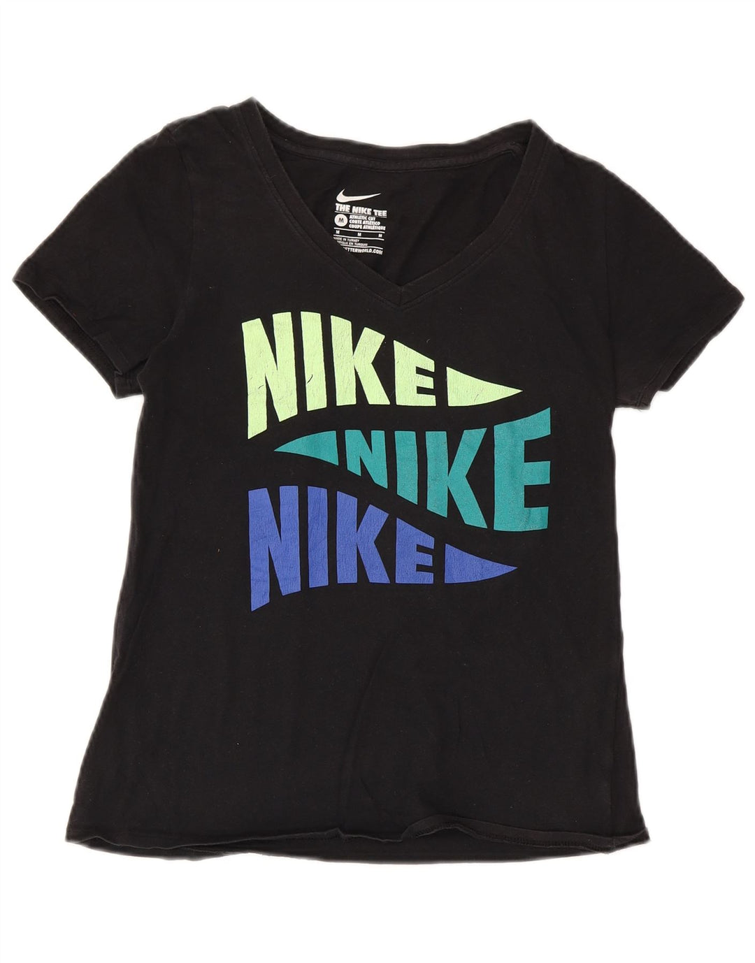 Nike Damen Athletic Cut Graphic T-Shirt Top UK 14 Medium Schwarz