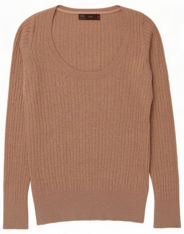 Zara Damen-Pullover mit U-Boot-Ausschnitt, UK 14, mittelbeige Baumwolle