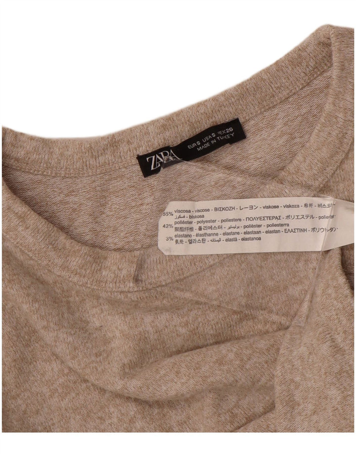 Zara Damen Crop Top Langarm UK 8 Small Beige
