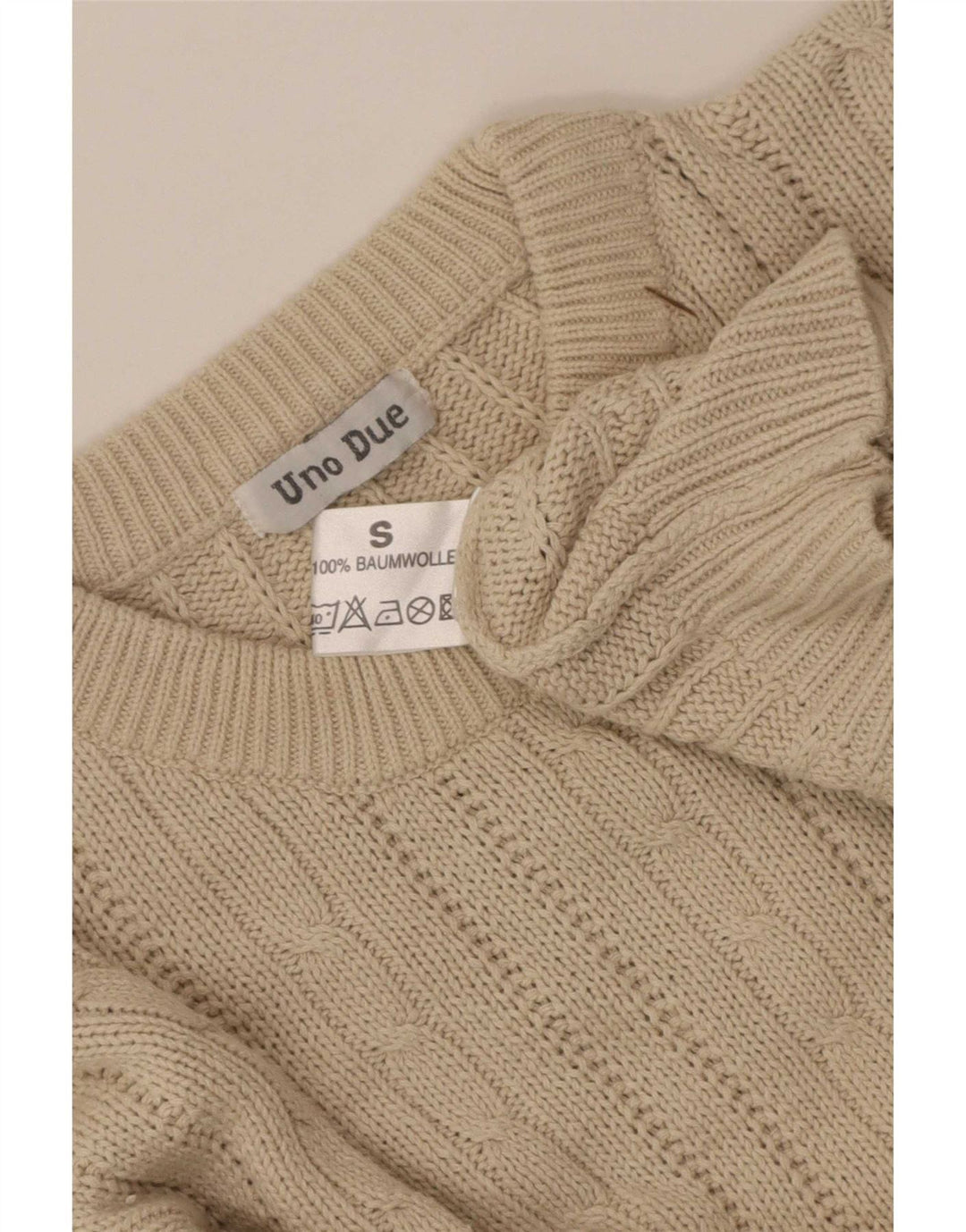 Uno Due Herren-Pullover mit Rundhalsausschnitt, Größe S, beige, Baumwolle
