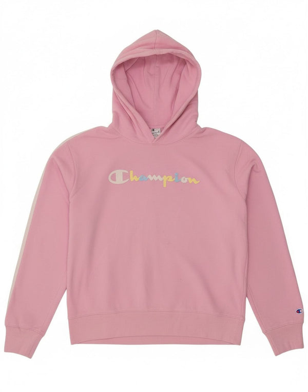 Champion Mädchen-Kapuzenpullover mit Grafik, 13–14 Jahre, XL, rosa, Baumwolle