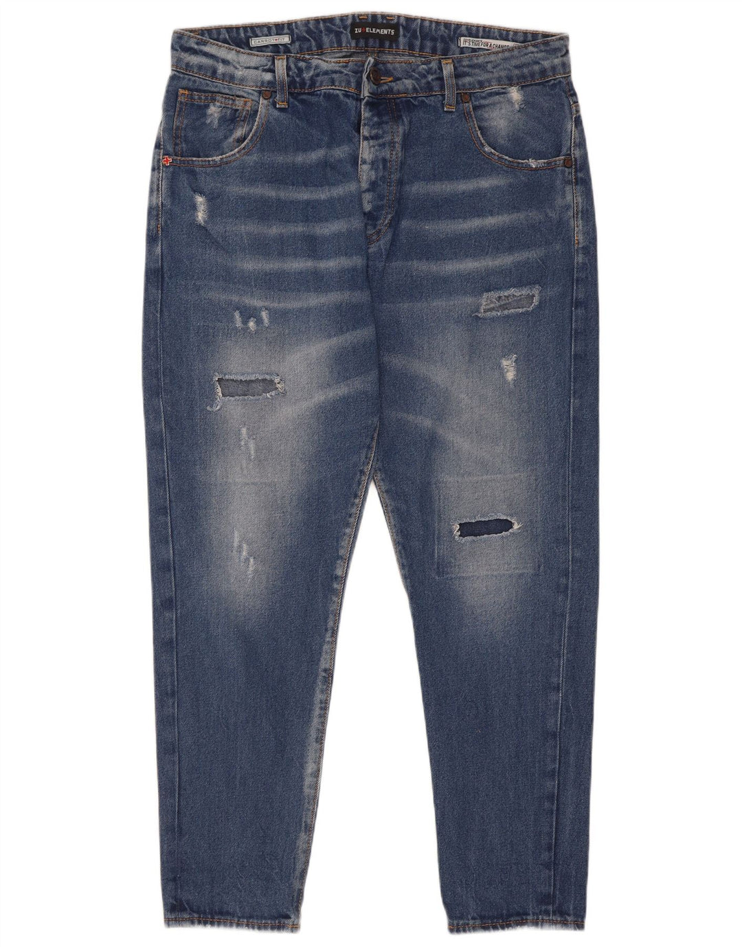 Zu Elements Herren Distressed Carrot Slim Jeans W32 L28 Blaue Baumwolle