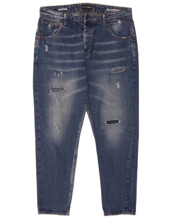 Zu Elements Herren Distressed Carrot Slim Jeans W32 L28 Blaue Baumwolle