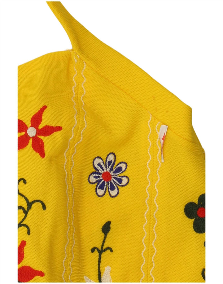 Vintage Damen Neckholder-Kleid IT 42 Mittelgelb geblümt