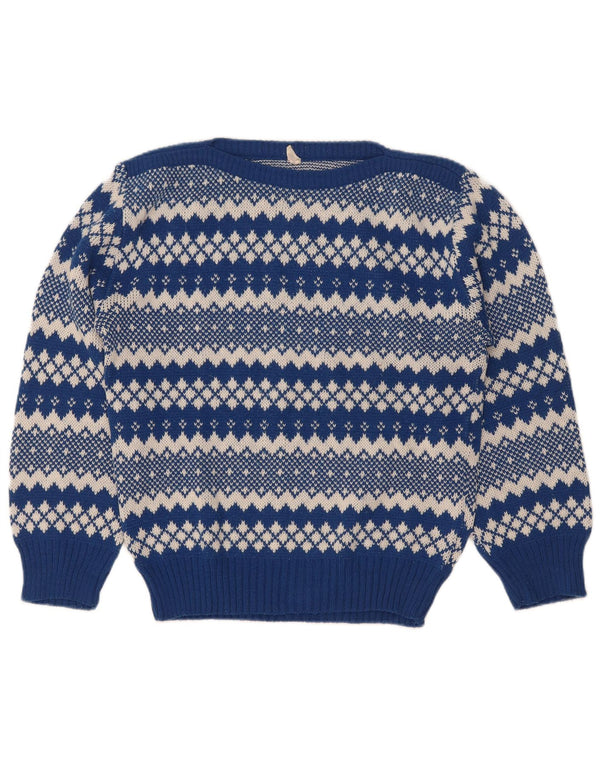 Vintage Damen Pullover mit U-Boot-Ausschnitt, UK 12, Mittelblau, Fair Isle