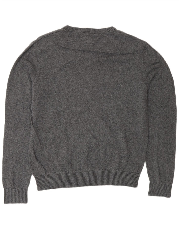 Tommy Hilfiger Herren-Pullover mit V-Ausschnitt, mittelgraue Argyle-/Diamant-Baumwolle