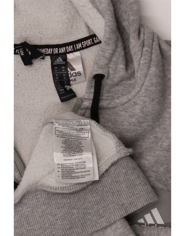 Adidas Herren-Kapuzenpullover mit Reißverschluss, mittelgraue Baumwolle
