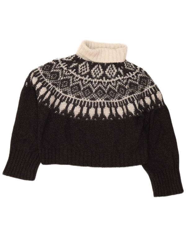 Massimo Dutti Damen Crop Rollkragenpullover Pullover UK 6 XS Schwarz Fair Isle