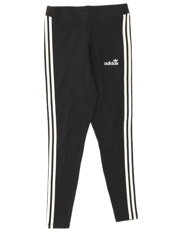 Adidas Damen Leggings UK 14 Mittelschwarz gestreift Baumwolle