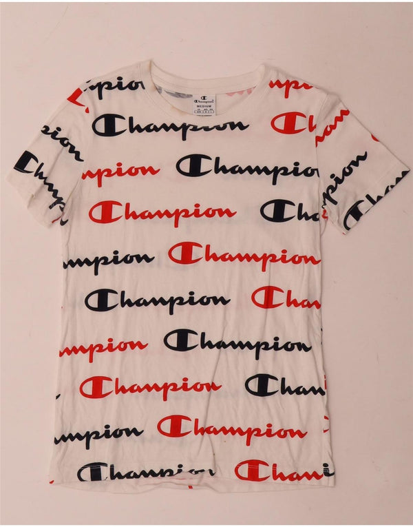 Champion Damen Grafik-T-Shirt-Oberteil UK 12 Medium Weiß
