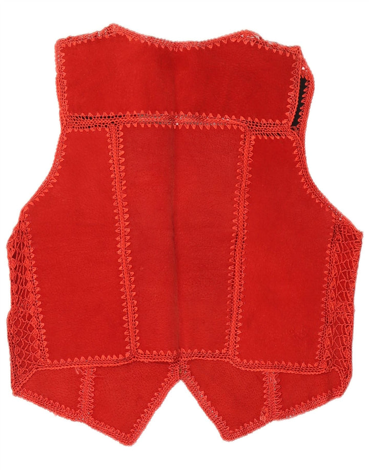 Vintage Damen Crop Wildleder Weste UK 14 Mittelrot Geometrisch