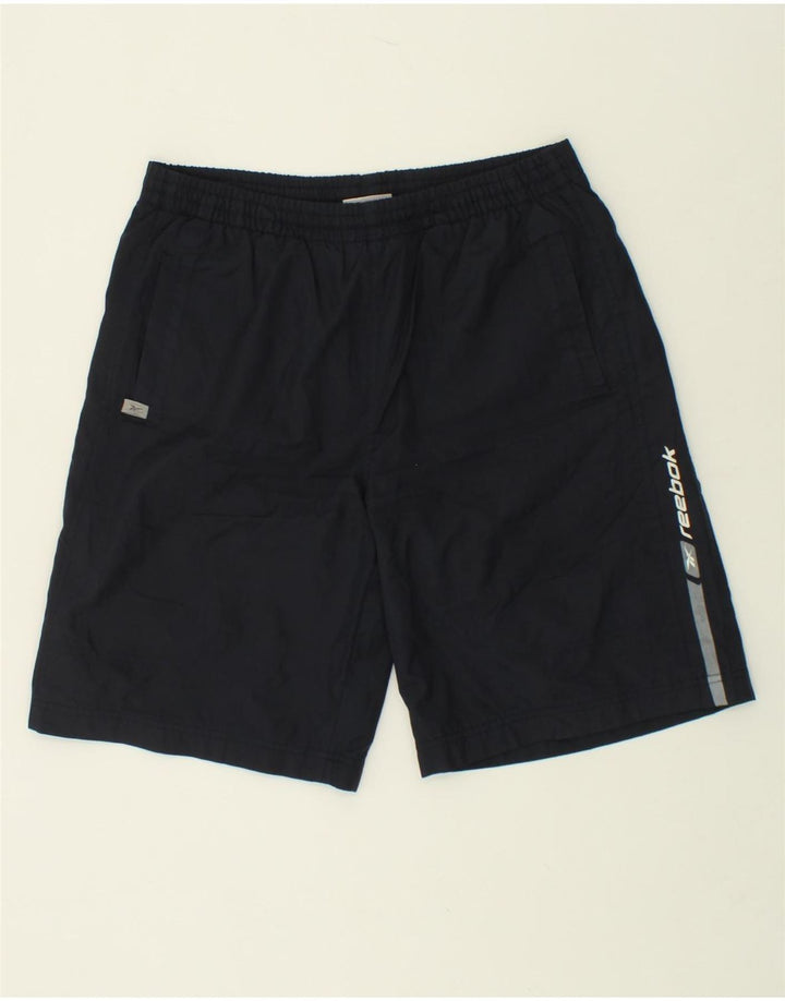 REEBOK Mens Graphic Sport Shorts Small Navy Blue Polyester Vintage Reebok and Second-Hand Reebok from Messina Hembry 