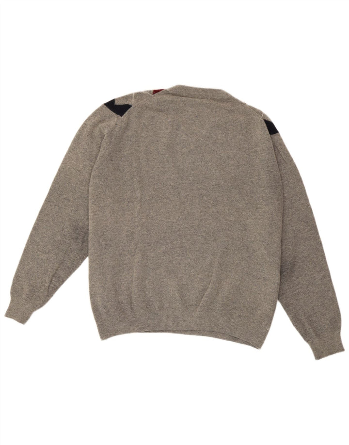 Rifle Herren-Pullover mit V-Ausschnitt, groß, graue Argyle-/Diamantwolle