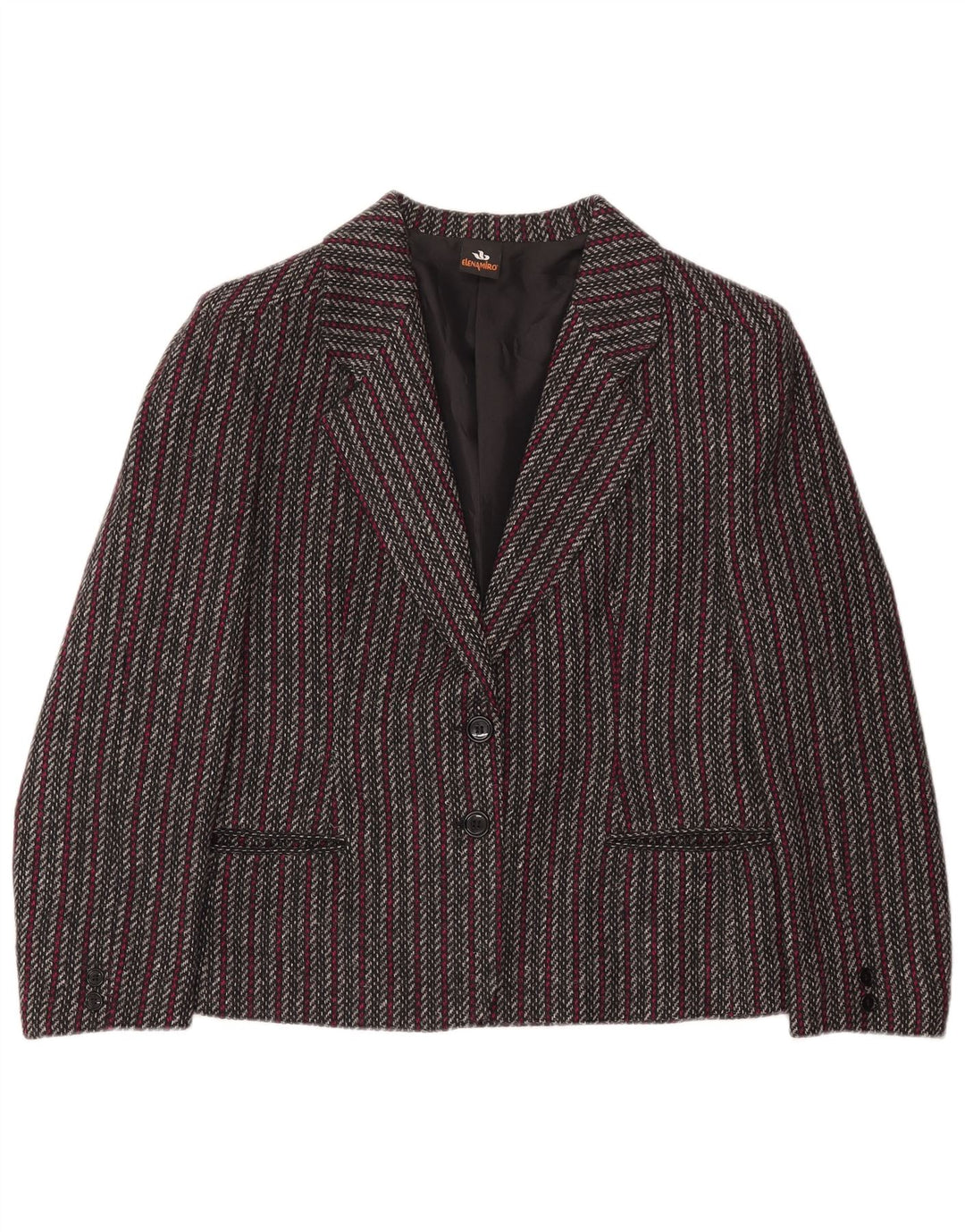 ELENA MIRO Damen 2-Knopf-Blazerjacke UK 14 Large Grau gestreift