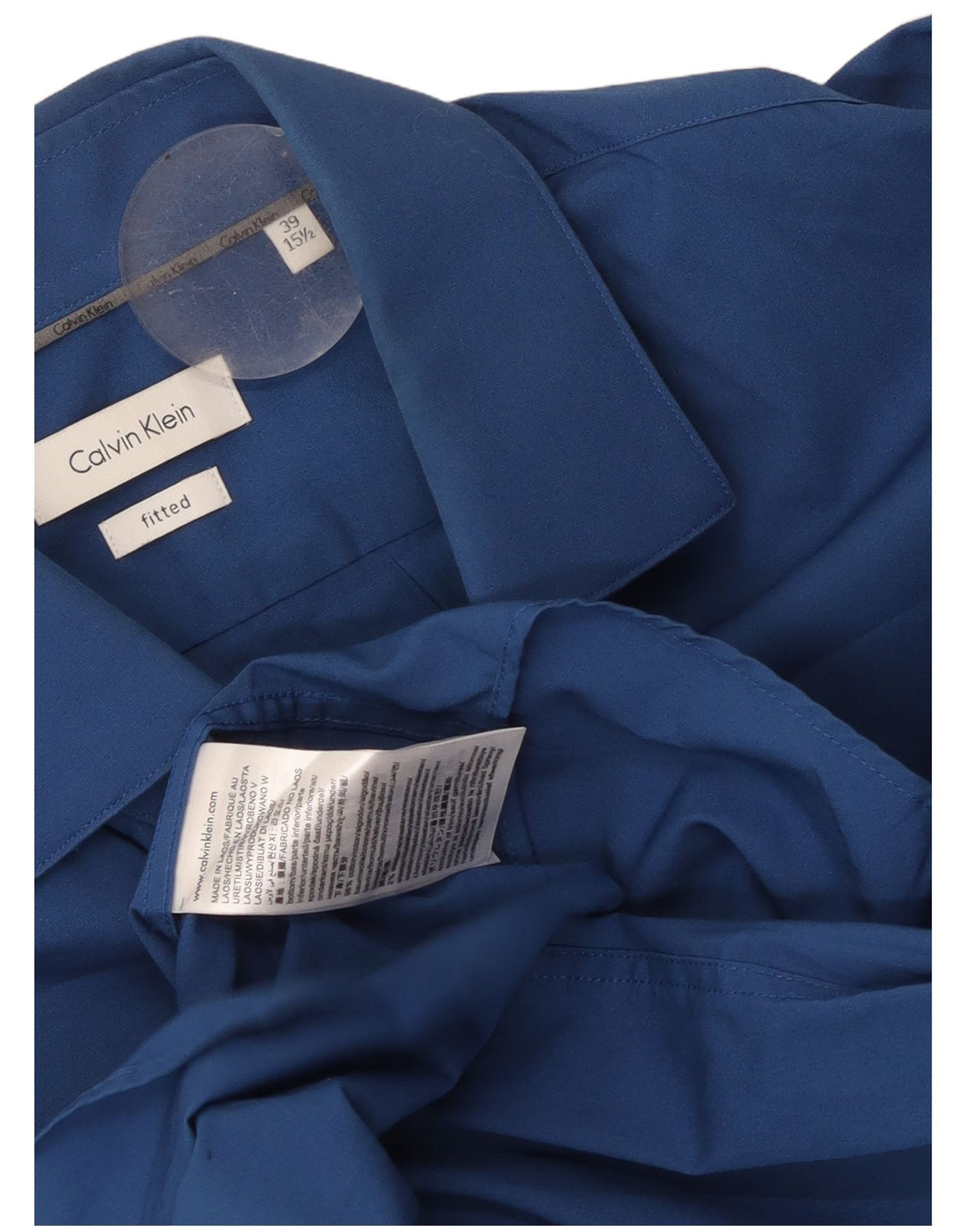 CALVIN KLEIN Tailliertes Herrenhemd Größe 39 15 1/2 mittelblaue Baumwolle