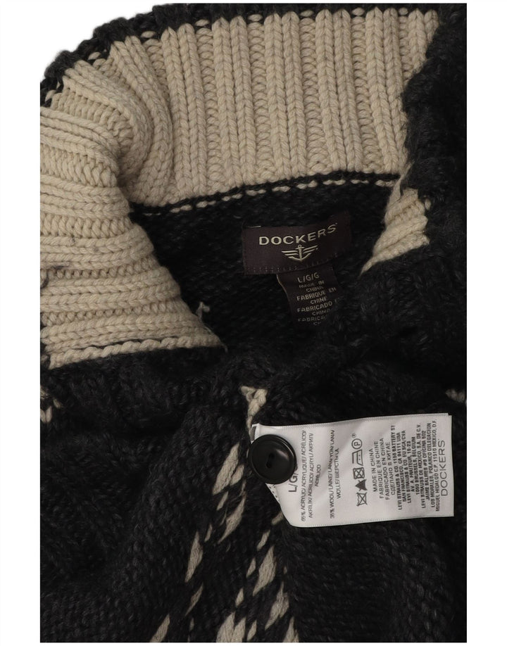 Dockers Herren-Pullover mit Knopfkragen, groß, Grau, Fair-Isle-Acryl