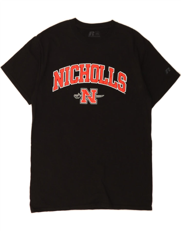 RUSSELL ATHLETIC Mens Graphic T-Shirt Top UK 38/40 Medium Black Vintage Russell Athletic and Second-Hand Russell Athletic from Messina Hembry 