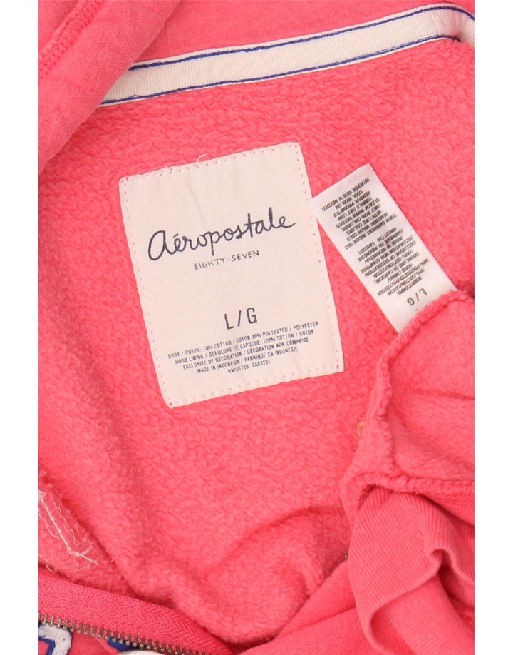 AEROPOSTALE Womens Graphic Zip Hoodie Sweater UK 16 Large Rosa Baumwolle
