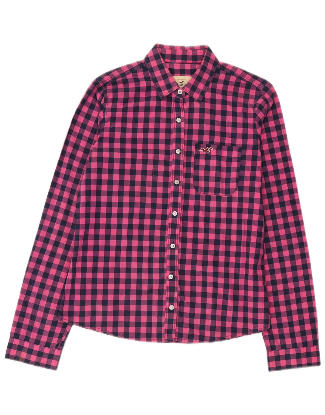 Hollister Damen-Hemd UK 14 aus mittelrosa Gingham-Baumwolle