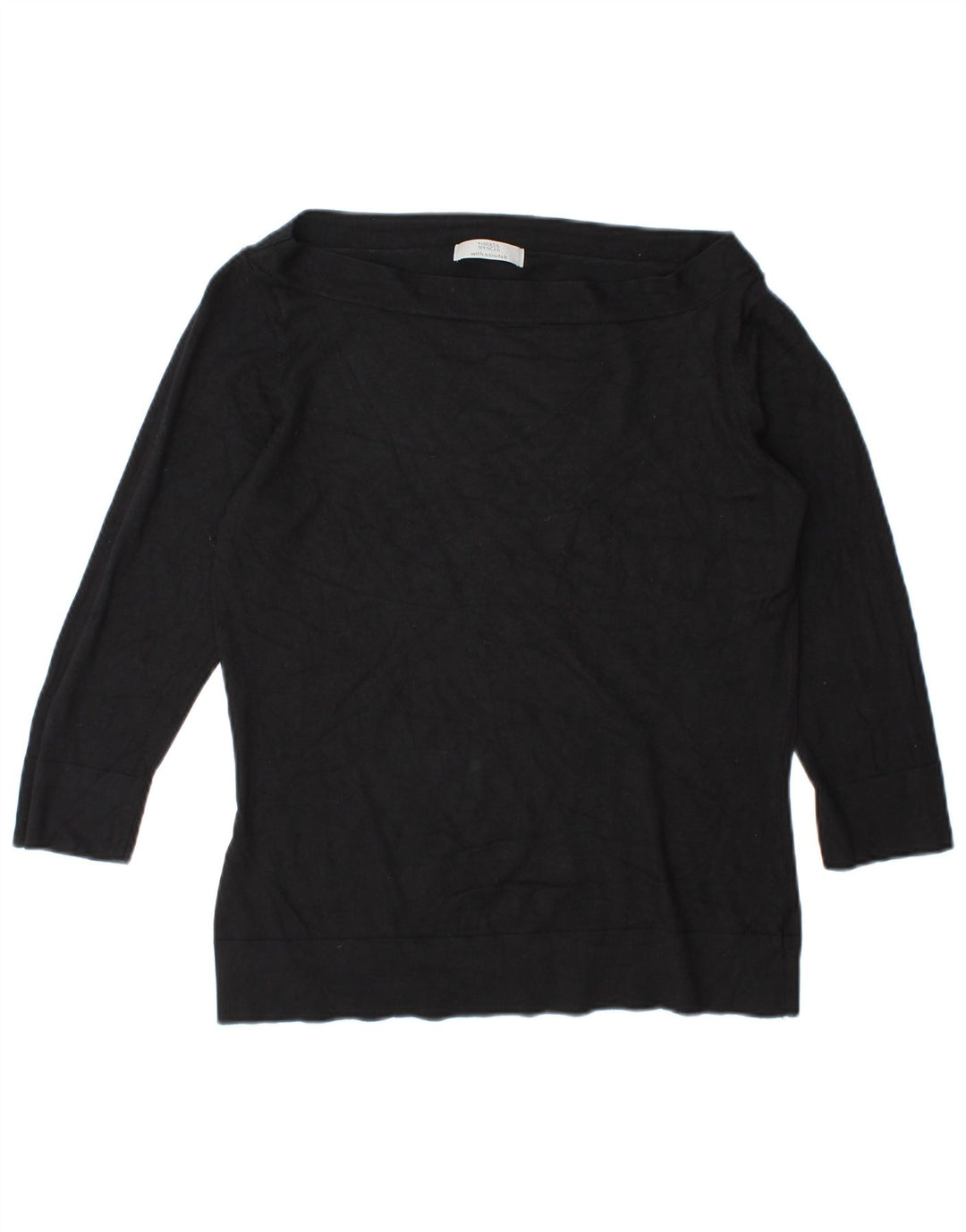Marks & Spencer Damen Lash Top 3/4 Ärmel UK 10 Small Schwarze Viskose