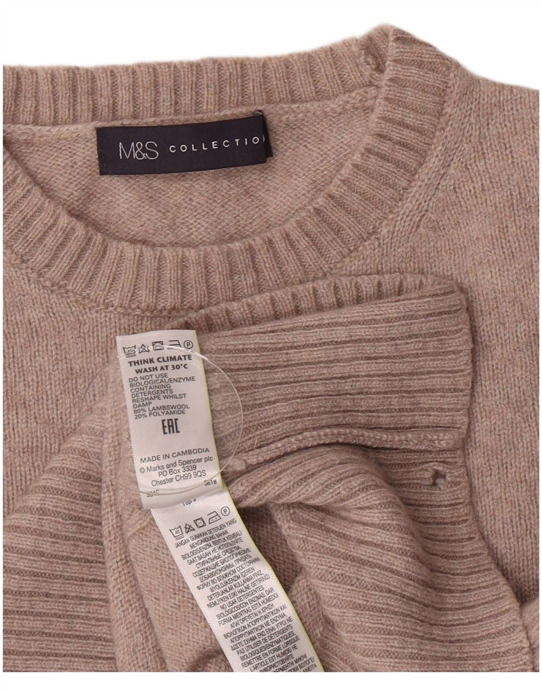 Marks & Spencer Petite Damen-Pullover mit Rundhalsausschnitt, Gr. 10, Größe S, Beige