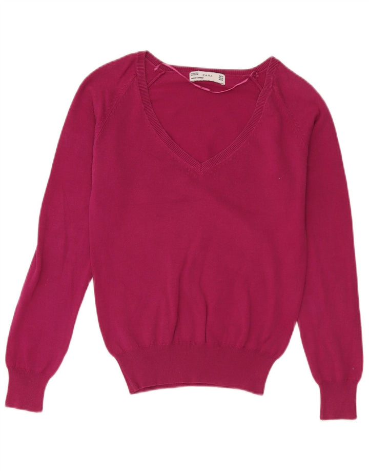 Zara Damen-Pullover mit V-Ausschnitt, Gr. 12, Mittelrosa