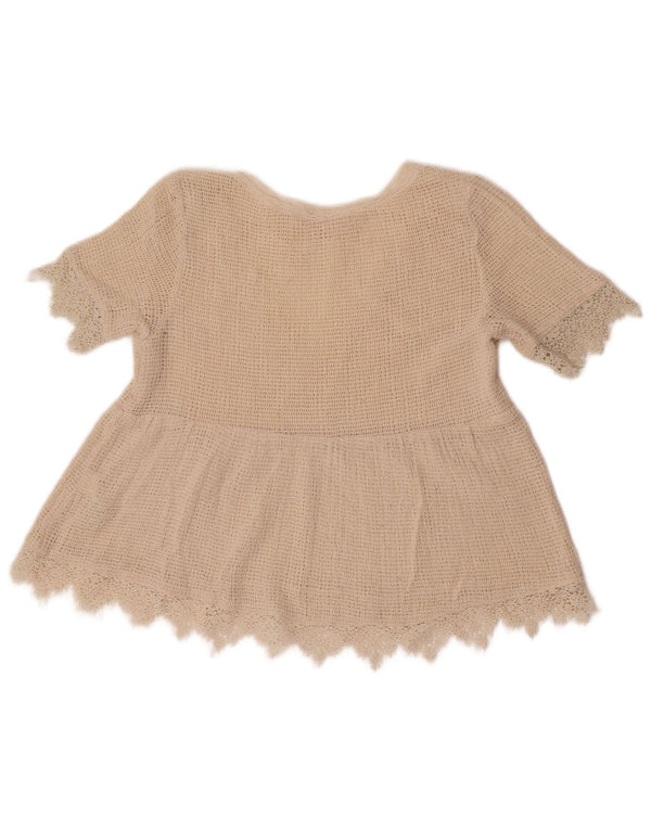 Zara Damen Trafaluc Crop Crochet Bluse Top UK 6 XS Beige Baumwolle
