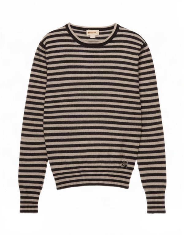 Diesel Damen-Pullover mit U-Boot-Ausschnitt, UK 12, mittleres Marineblau gestreift