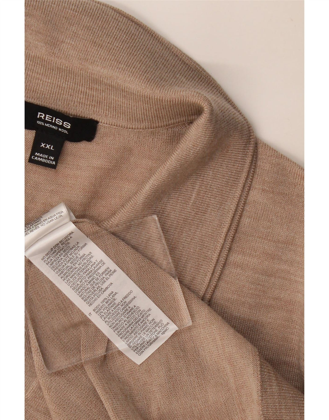 REISS Herren-Pullover mit Polokragen, kurzärmelig, 2XL, beige gesprenkelte Wolle