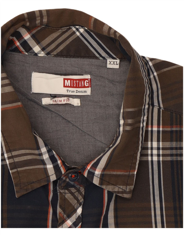 Mustang Herren Slim Fit Hemd 2XL braun kariert Baumwolle