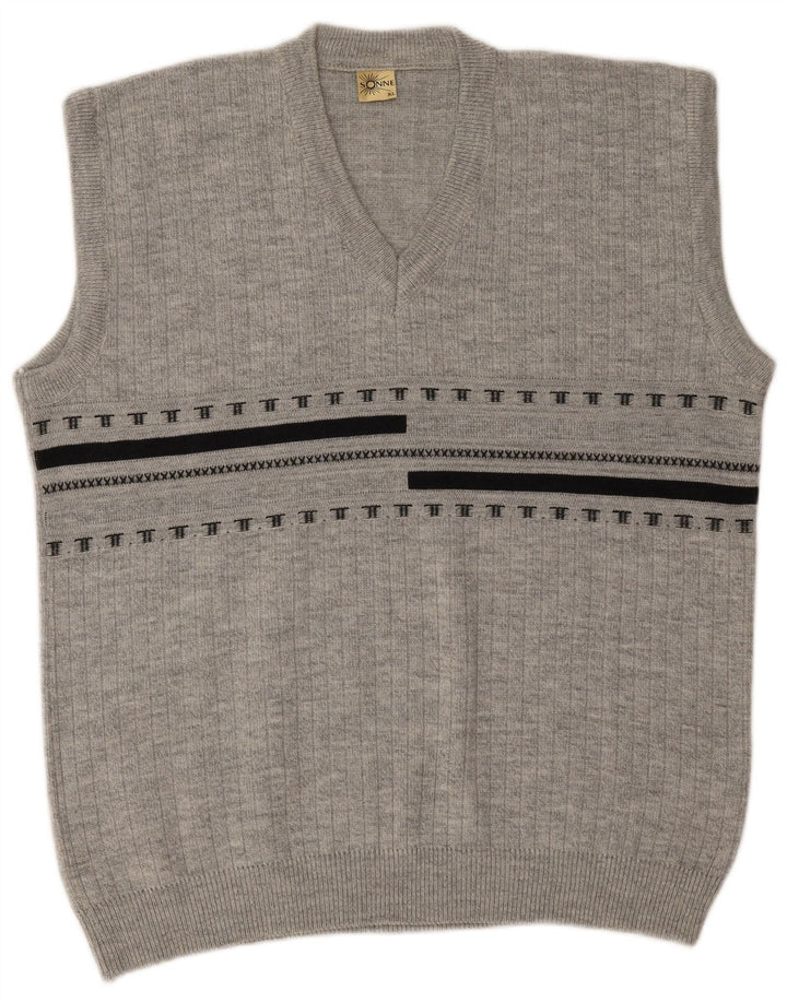 VINTAGE Herren Weste Tank Top XL Grau gestreift Acryl