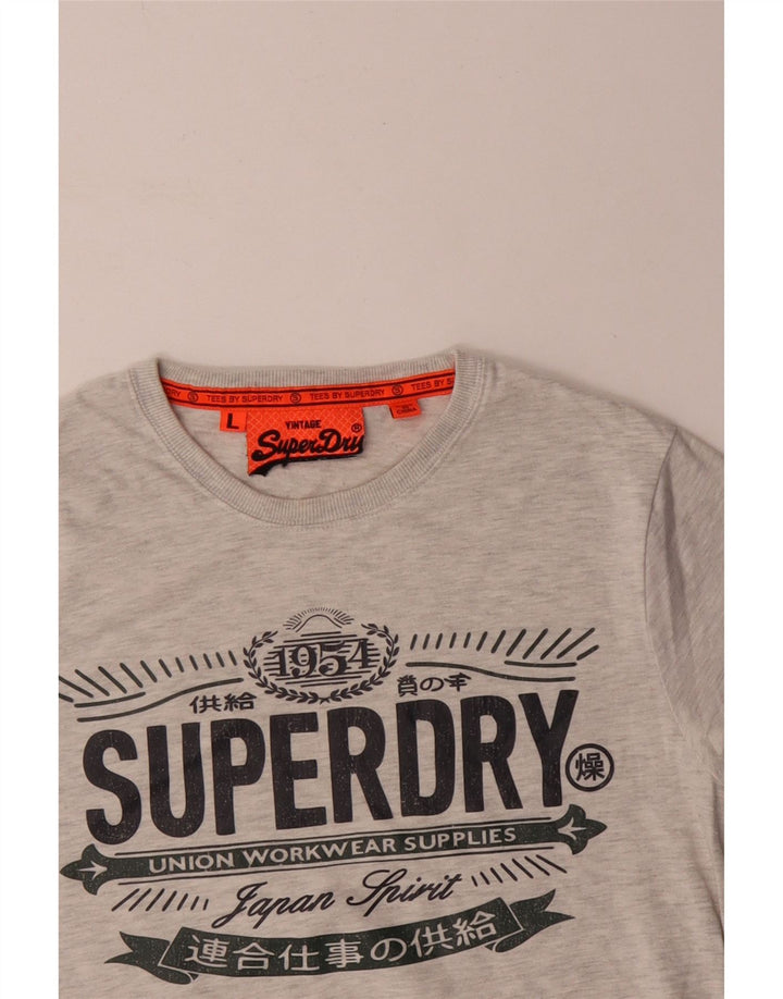 Superdry Herren Grafik-T-Shirt-Oberteil, groß, grau gesprenkelte Baumwolle