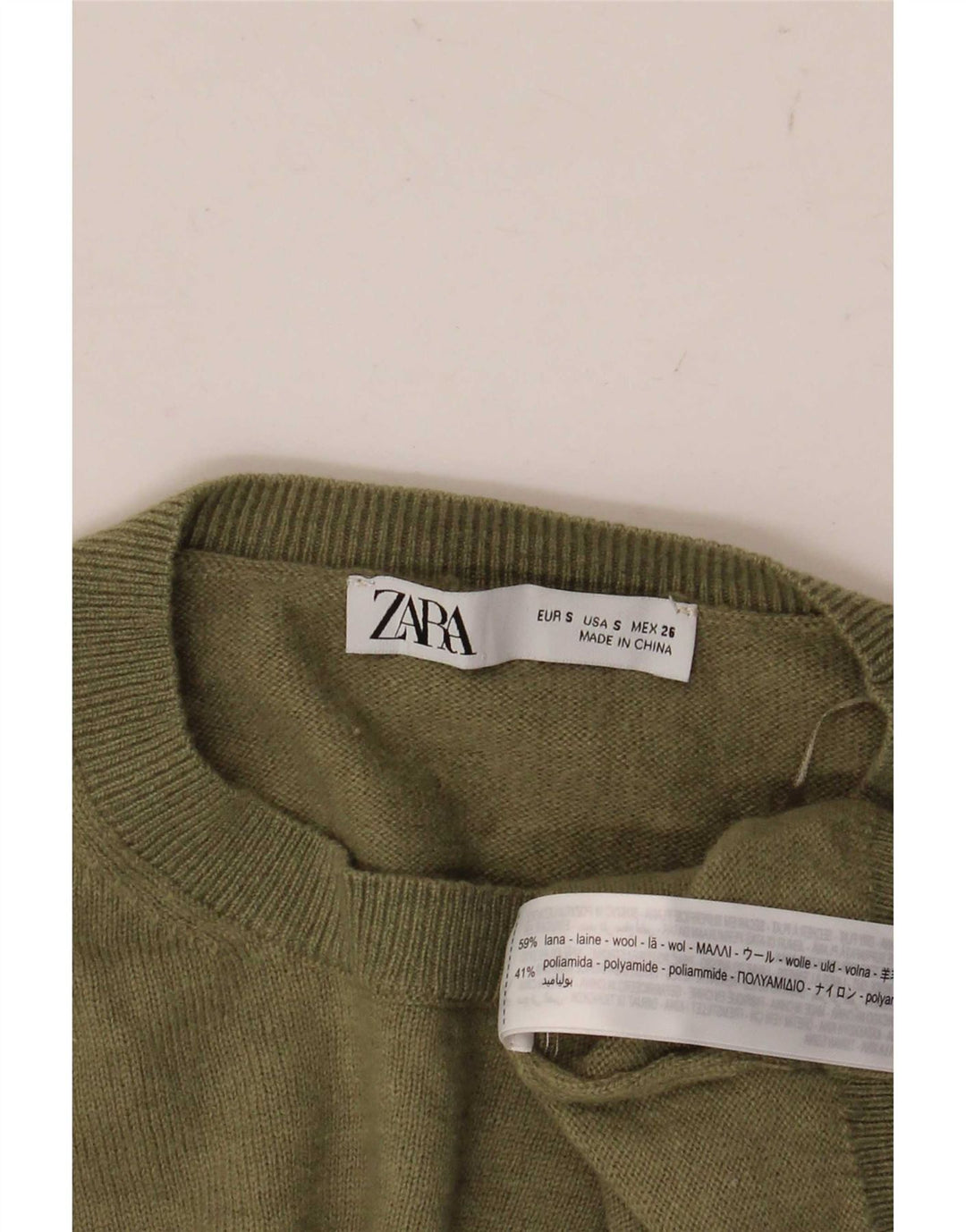 Zara Damen-Pullover, übergroß, Rundhalsausschnitt, Gr. 10, Größe S, grüne Wolle