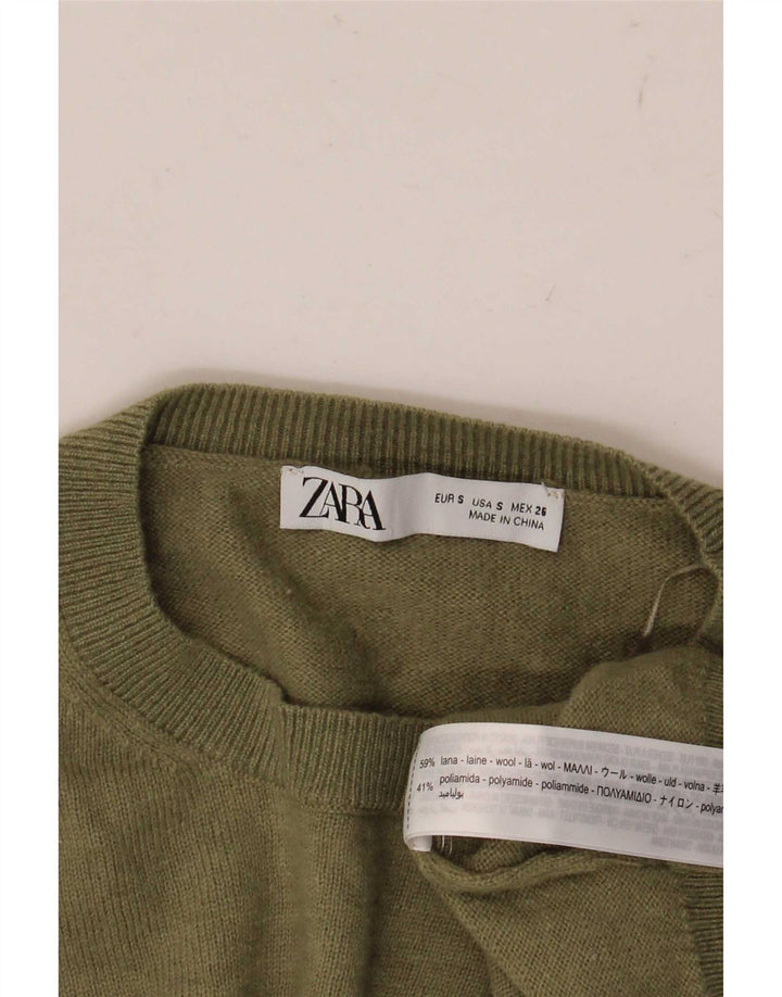 Zara Damen-Pullover, übergroß, Rundhalsausschnitt, Gr. 10, Größe S, grüne Wolle